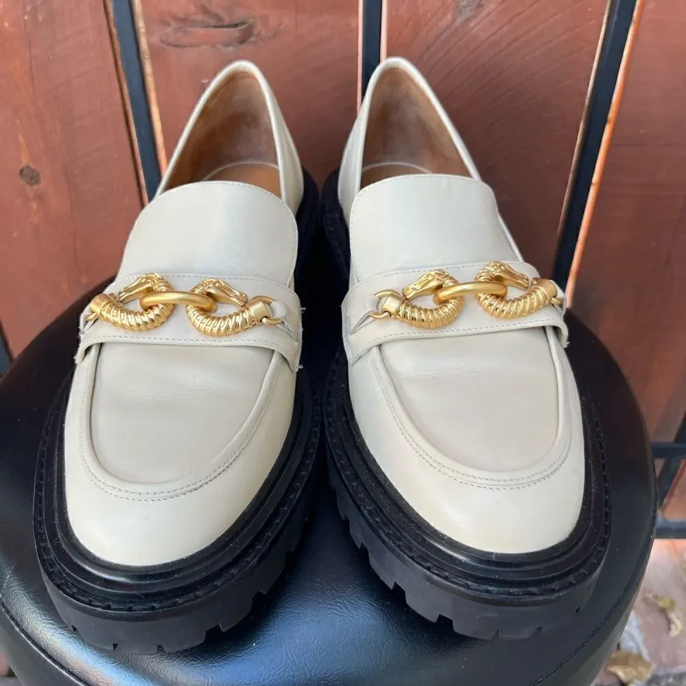 Tory Burch Jessa lug sole loafers cream size 10.5 NEW